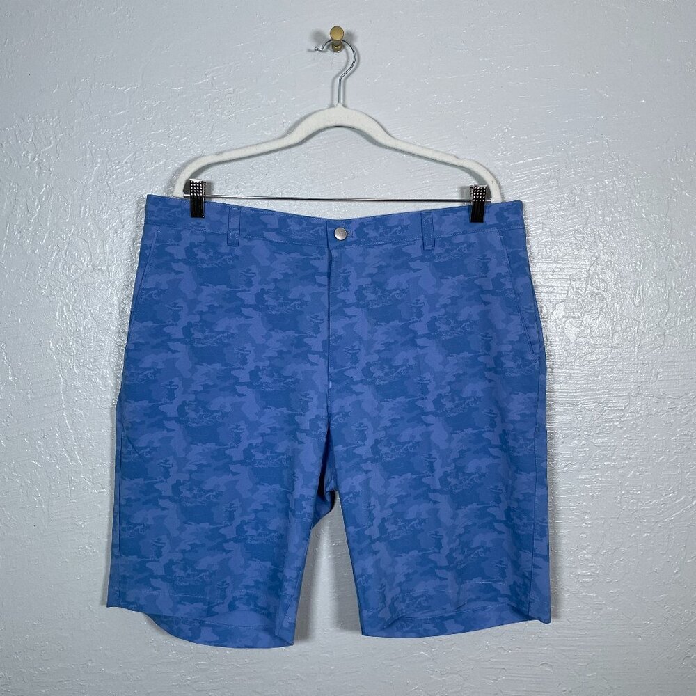Peter Millar Men 38 Blue Camo Shackleford Performance 10" Stretch Shorts Golf
